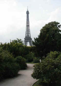 Eiffel Tower from a garden in the Champs de Mars.